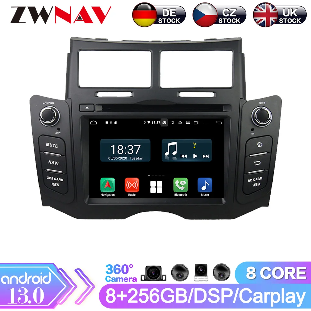 ZWNAV Android 13.0 Octa Core 4GB RAM 64GB ROM Car DVD GPS Navigation Multimedia Player Car Stereo for Toyota YARIS 2005 -2011