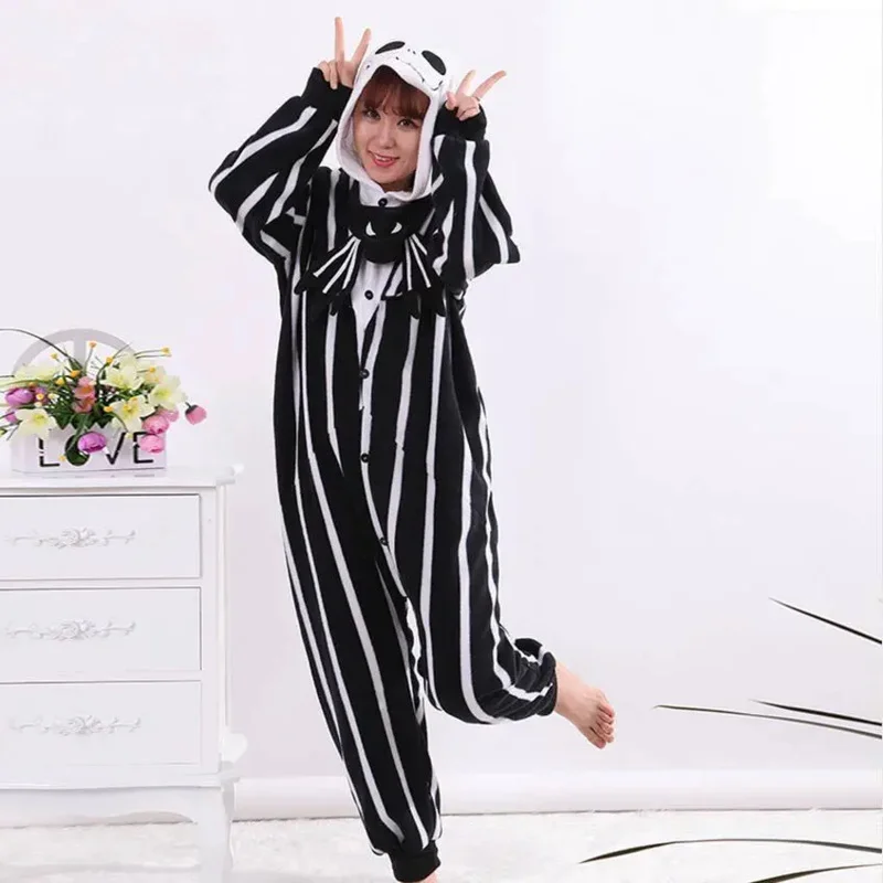 l2025l Halloween Kigurumi Skeleton Jack Onesies Piyama Unisex Dewasa Piyama Kostum Cosplay Hewan Onesie Baju Tidur Jumpsuit
