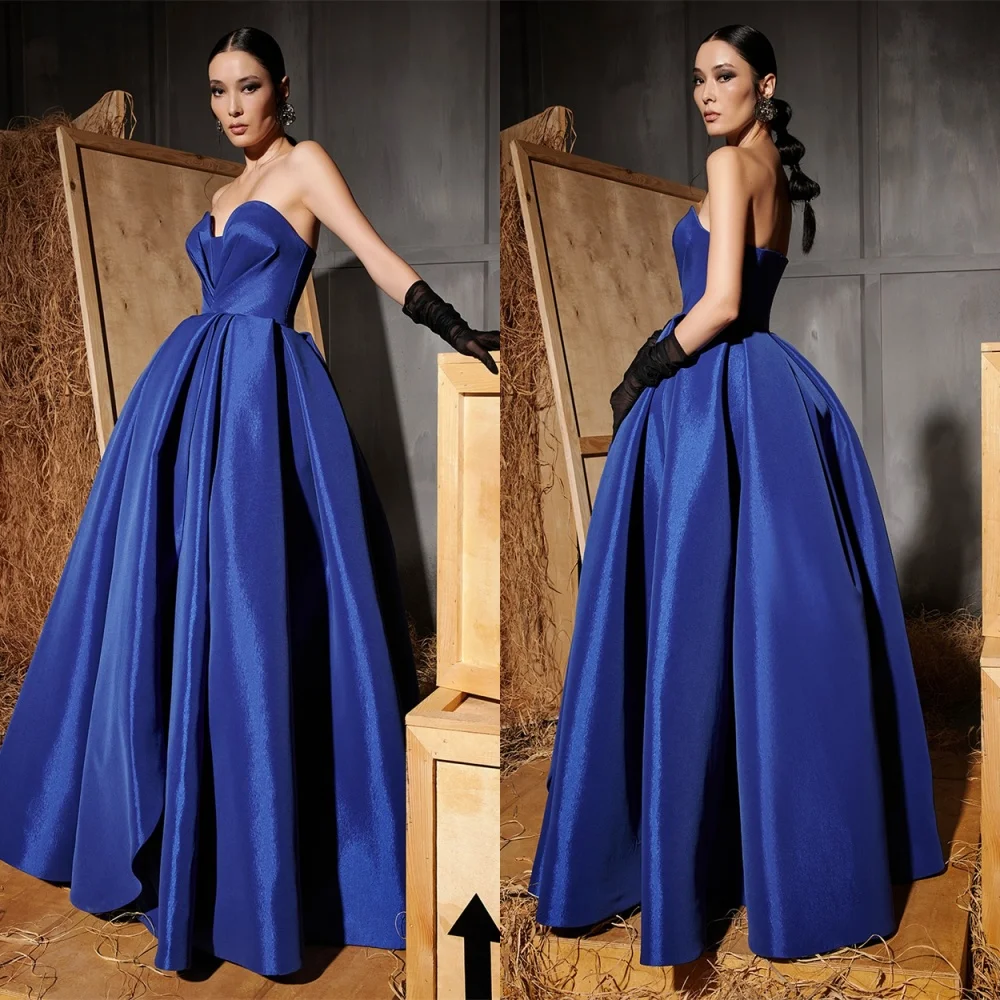 Customized  Classic Blue Satin Homecoming Dress Luxury Sweetheart Detachable Sleeve Ruched Zipper Back Customized Robe de soirée