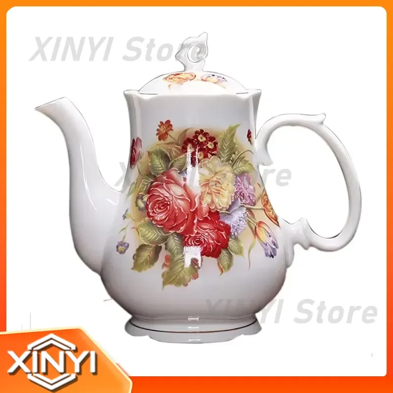 for British Bone China Coffee Pot for European Style Afternoon Tea Set Ceramic Teapot Flower Tea Kettle Home Kitchen Decor