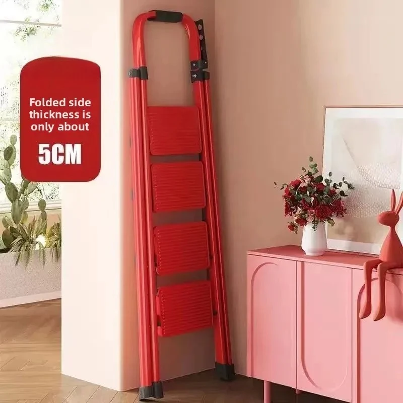 Household Folding Thickened Herringbone Ladder, Multi-functional Mobile Carbon Steel Staircase, Portable Folding Ladder
