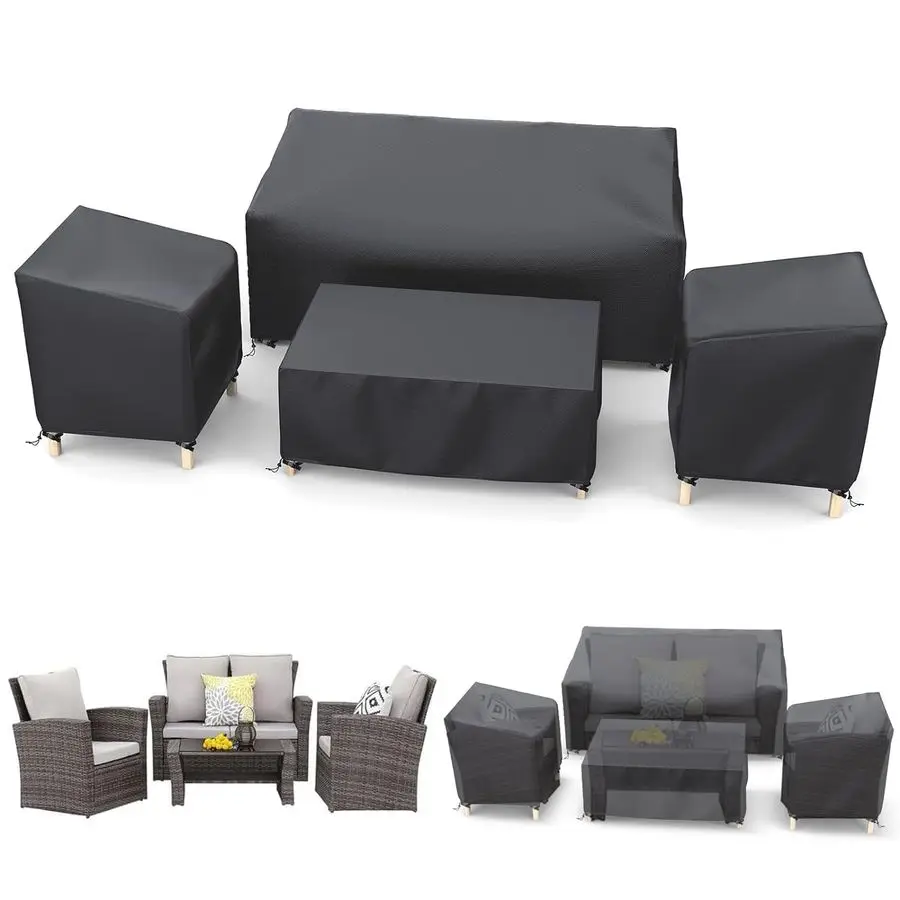 

Heavy Duty 600D Patio Furniture Covers 4Piece Set for Loveseat 58in, Chairs 33in, Coffee Table 46in, Outdoor Waterproof, Black