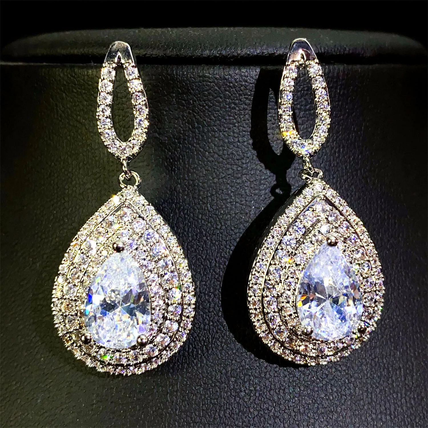 

White Zircon Water Drop Earrings for Women Elegant Luxury Jewelry Wedding Bridal Evening Party Female Gift Drop Shipping