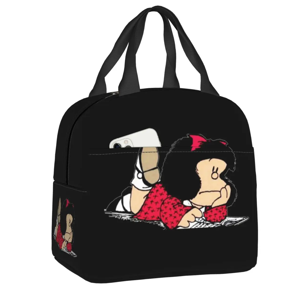 Lonchera reutilizable personalizada con diseño de Mafalda para mujer, a prueba de fugas, con dibujos animados argentinos de Quino, bolsa térmica para comida con aislamiento
