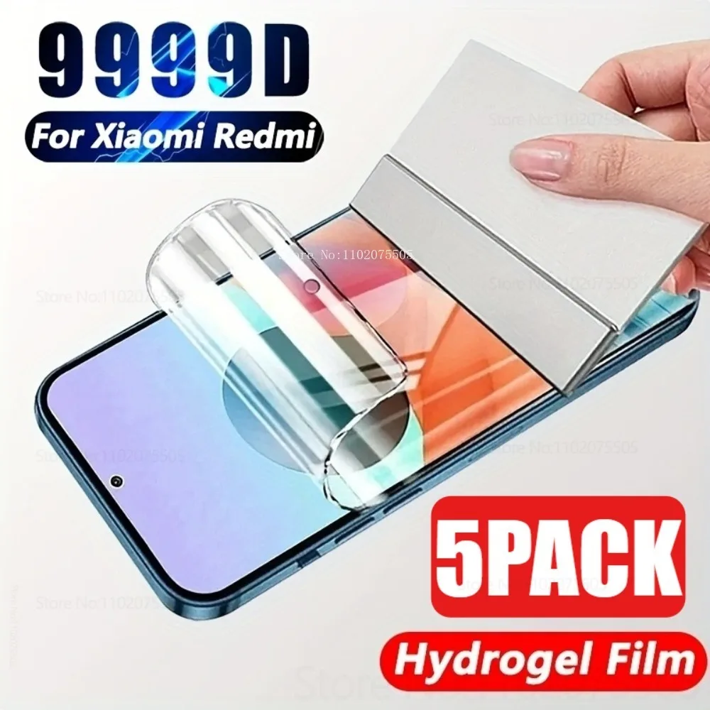 

5Pack Full Cover Hydrogel Film for Xiaomi Redmi Note 12 13 14 Pro+ 13R 11 Pro+ Soft Screen Protector Film Note 10S 9T 8 Pro Film