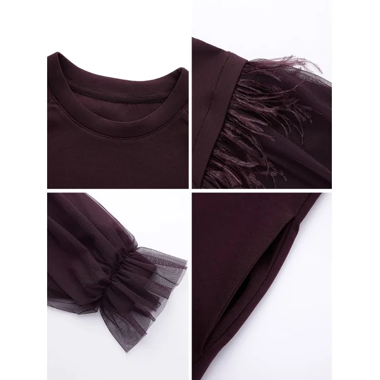 Felpa lunga autunno inverno Sve Me Splicing taglie forti Abbigliamento donna Midi rotondo Ne Color Top Vestibilità comoda
