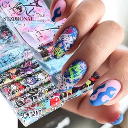 10pcs Foil Nail Sticker Street Punk Graffiti Anime Abstract Sexy Lips Letter Nail Sticker Transfer Foil Decal Accessories SL4122