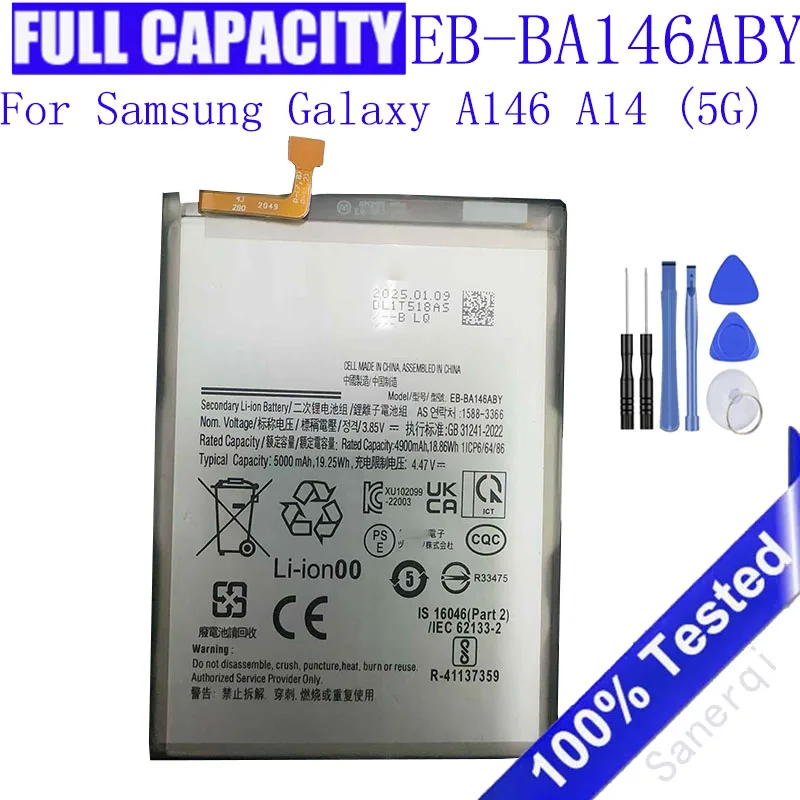 

Совершенно новый аккумулятор EB-BA146ABY емкостью 5000 мАч для Samsung Galaxy A146 A14 (5G) аккумуляторы для мобильных телефонов + инструменты