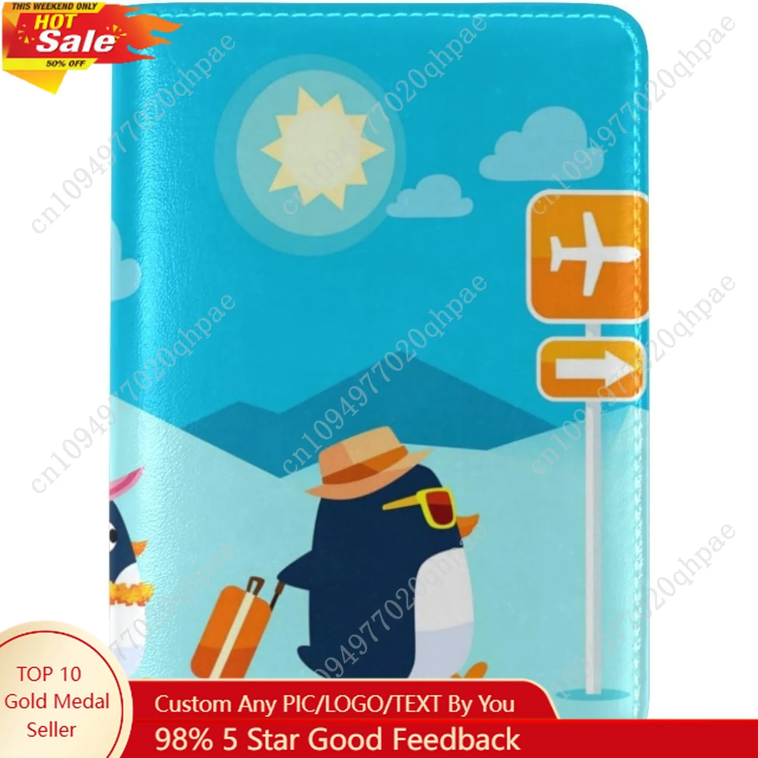 

ALAZA Hipster Penguin Summer Leather Passport Holder Cover Case Travel One Pocket