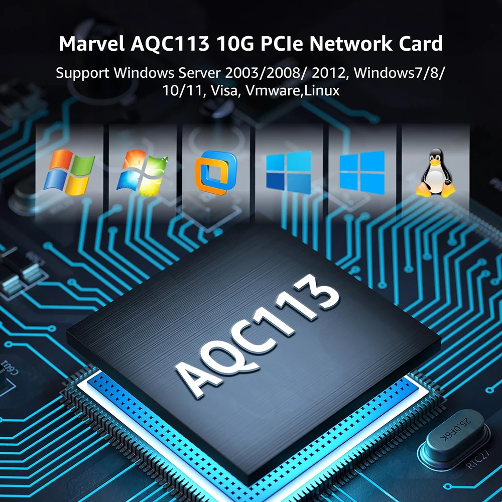10Gbps AQC113 PCIE X4 10000Mbps PCIE To RJ45 LAN Card Single Port Network Ethernet Controller Adapter for PC for Win10/11 Server