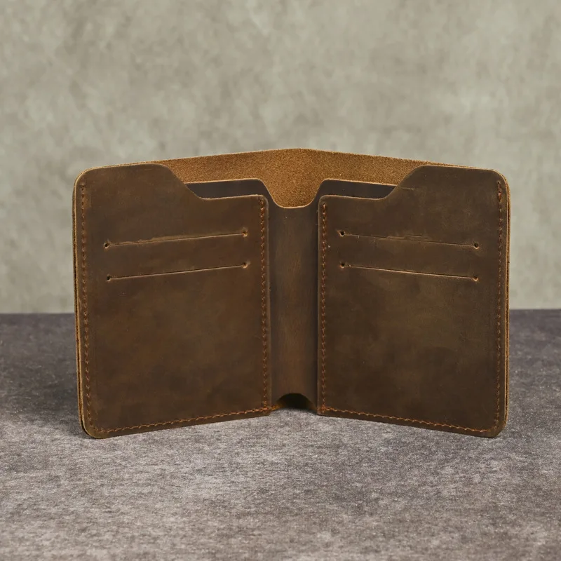 Short Wallet for Men, Genuine Top-Grain Crazy Horse Leather Bifold, Multi-Card ID Holder