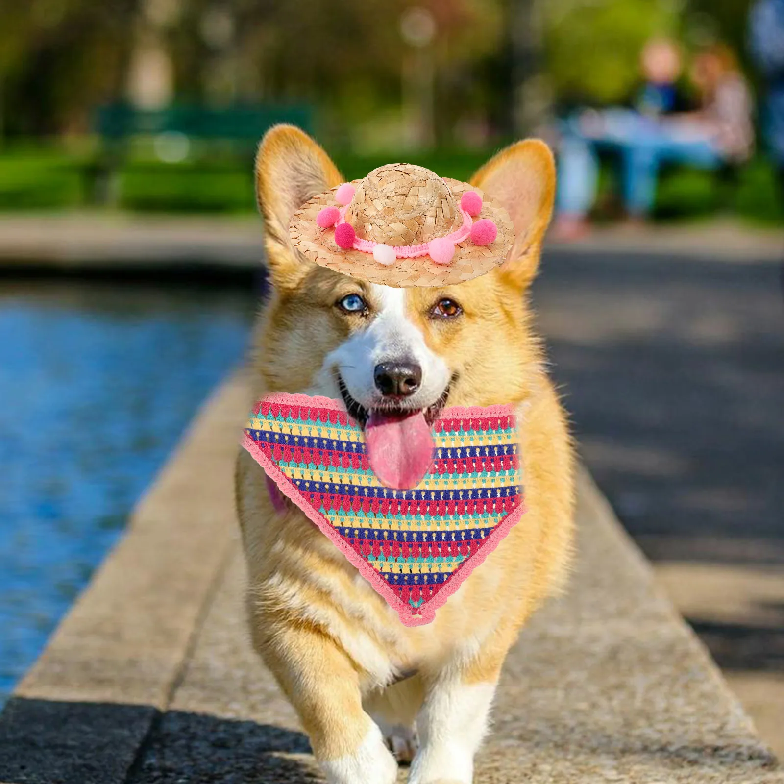 

Straw Hat Triangle Scarf Dog Woven Birthday Cosplay Cap Hats Photo Prop Puppy Accessory Pet Outfit Doggie Fashion Pet Supplies