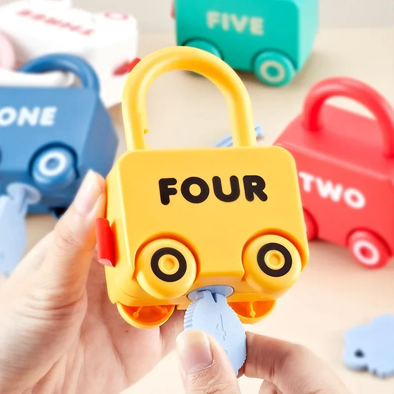 Jouets d'apprentissage Montessori pour enfants, correspondance et comptage des nombres, serrures avec prédire, jouet de voiture pour enfants, jeux préscolaires