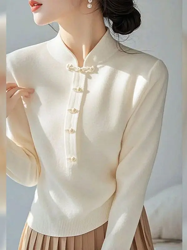 جديد الصينية Sle ضوء الاتجاه الوطني f عالية طوق سترة المرأة محبوك قاعدة irt تخفيف Sle سليم صالح طويل Sve #3