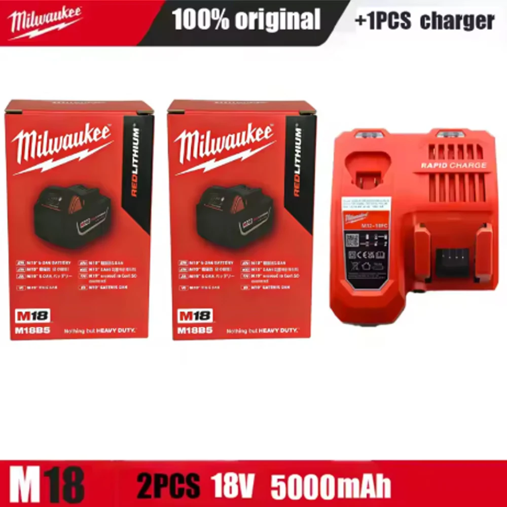 

Milwaukee M18 5.0Ah Lithium Battery Original Tool Charger Compatible with M18B6 Models 48-11-1860 48-11-1850 48-11-1840⚒