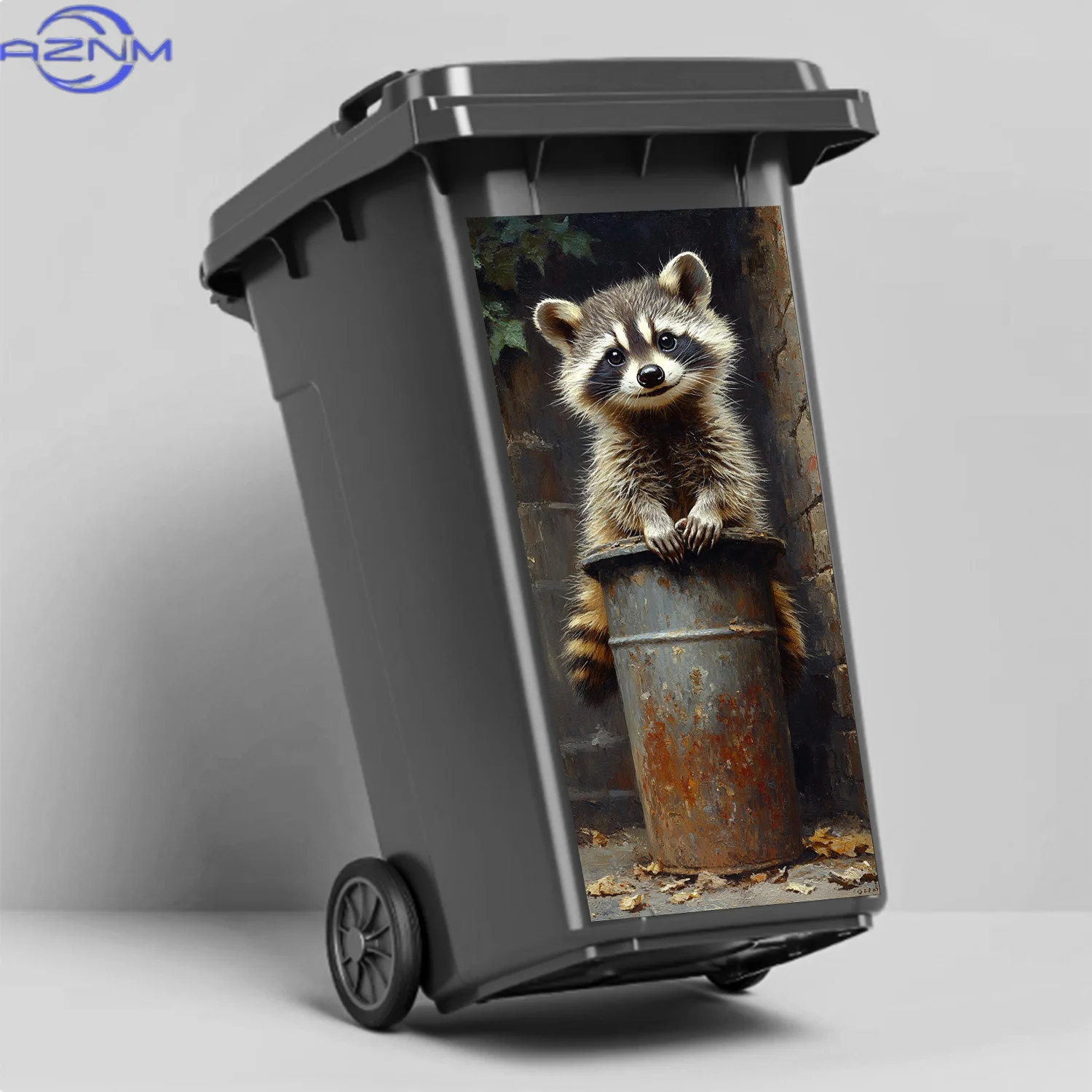 Playful Raccoon Trash Bin Decal - Waterproof Vinyl Sticker, Easy-Clean Surface, Fits 29.97x70.1cm Standard Bins, Durable & Rem