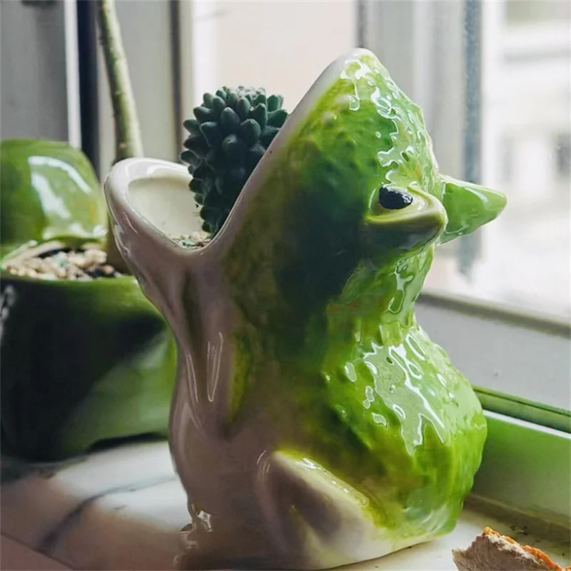 Cute Cartoon 3D Frog Succulent Flower Pot Ceramic Flowerpot Big Mouthed Hornedfrog Garden Succulent Planter Container