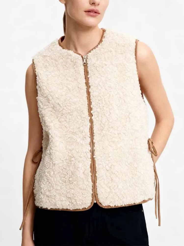 

Женский зимний новый модный простой повседневный жилет без рукавов с регулируемой талией и круглым вырезом в европейском и американском стиле