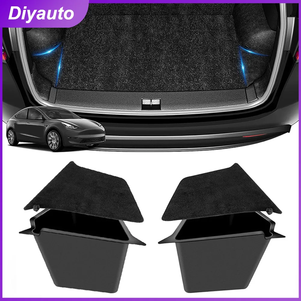 

For 2021 2022 Tesla Model Y Trunk Storage Bins Side Storage Boxs with Lids,Rear Trunk Organizer Waterproof Odorless Accessories