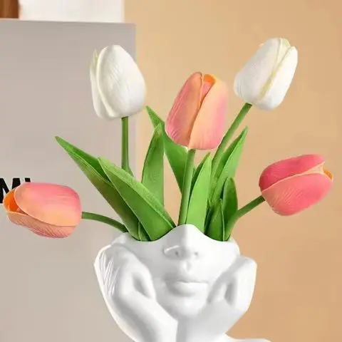 Jarrón de vinilo de estilo nórdico Ins, macetero artístico moldeador de flores para chica, decoración personalizada y creativa, adorno artesanal