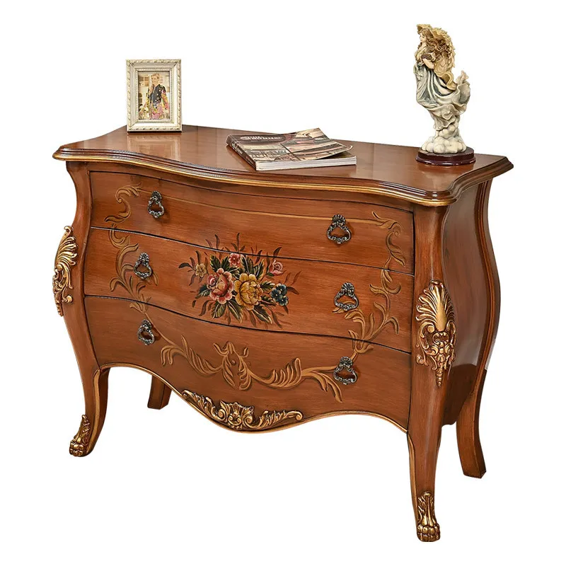 Yjq American furniture retro three-bucket cabinet living room partition decorative cabinet solid wood painted carved storage