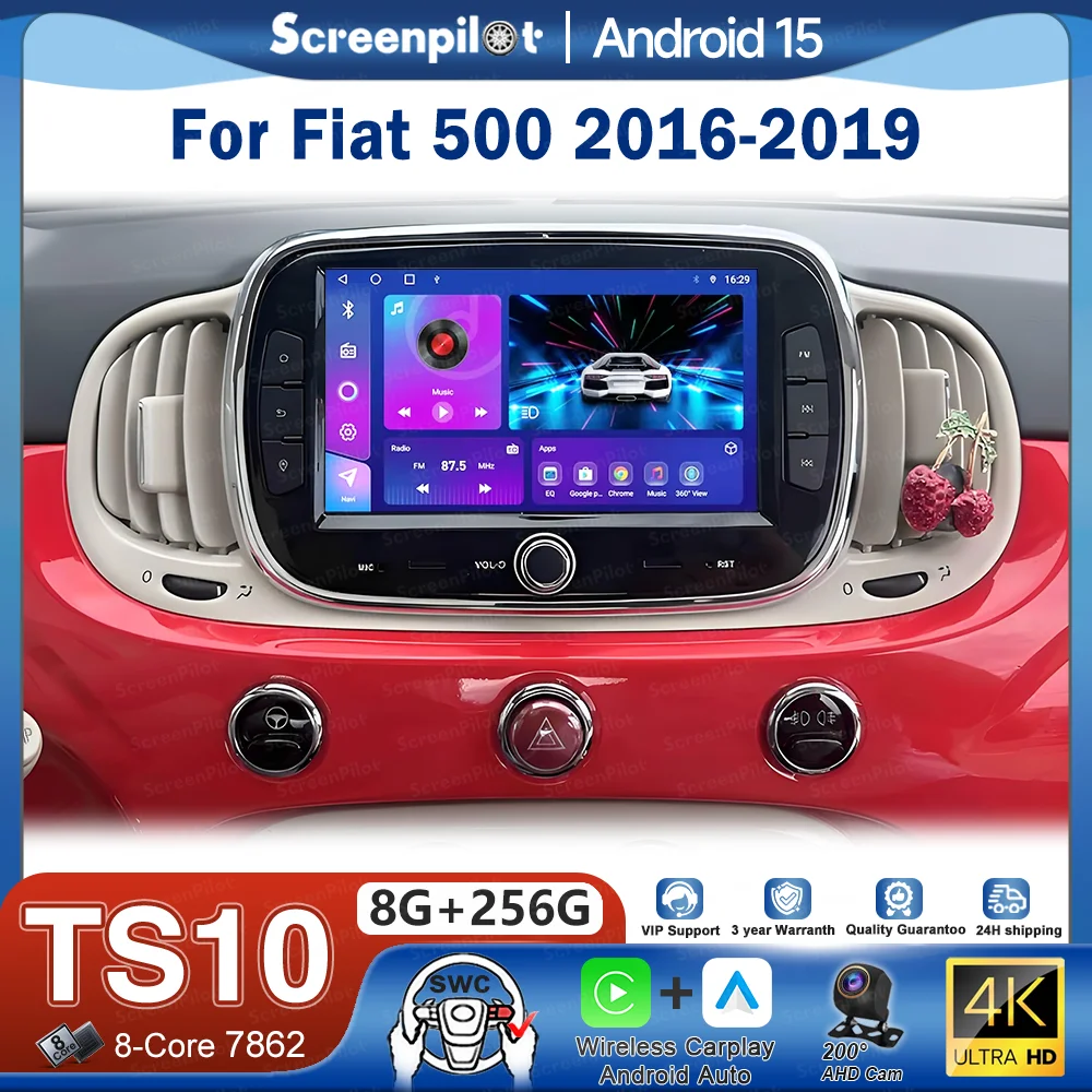 7 Inch Android 16 Car Radio For Fiat 500 2016 2017 2018 2019 Player Auto Stereo Head Unit CarPlay Auto radio Touch Screen Wifi