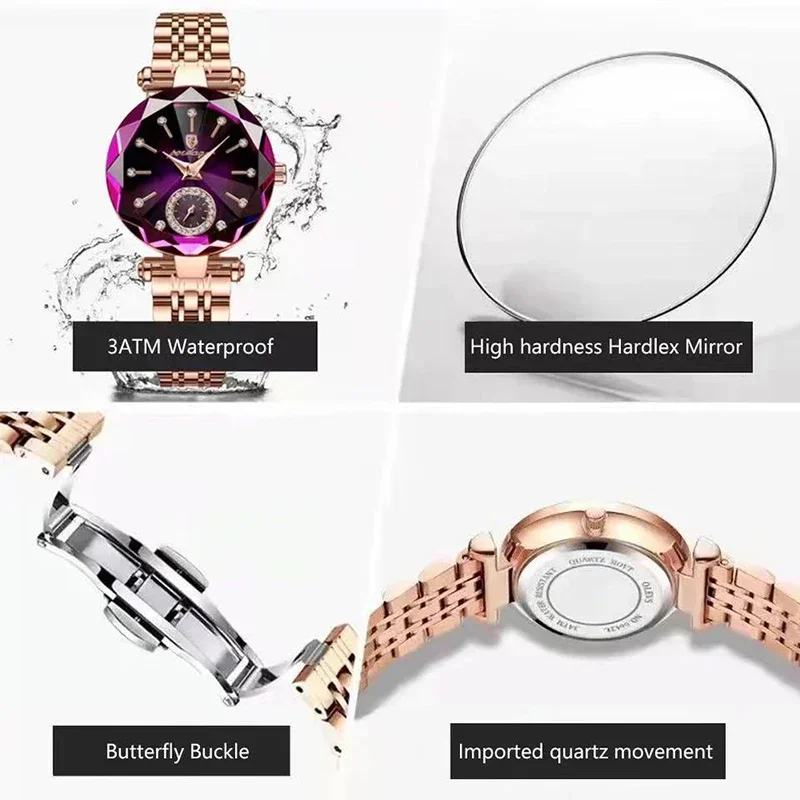 Reloj de pulsera de lujo para mujer, Reloj elegante de acero inoxidable, resistente al agua, de cuarzo con diamantes