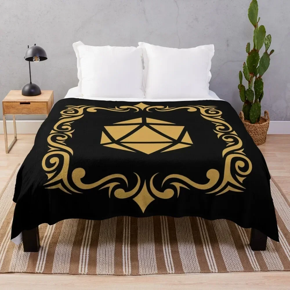 Bordered Tribal Polyhedral D20 Dice Tabletop RPG Gaming Throw Blanket halloween Cute Plaid Sofa Quilt Blankets