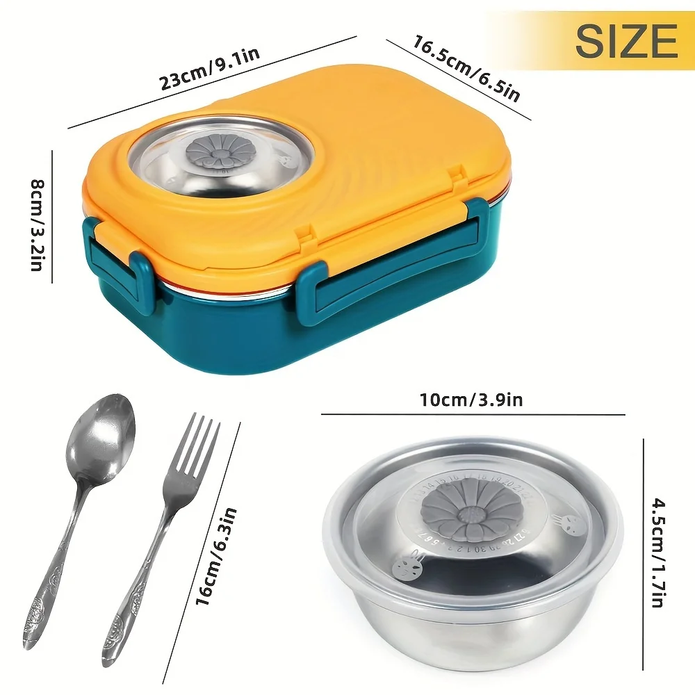 1Pcs Stainless Steel Lunch Bento Box With Cutlery,Stackable BPA-Free Food Containers With 3 Compartments And Reusable Sauce Bowl