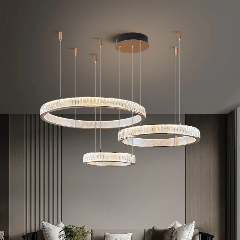 

Modern LED Ring Crystal Chandelier Light For Living Room Gold Pendant Lamp For Bedroom Ceiling Light kitchen Stair Hanging Lamp