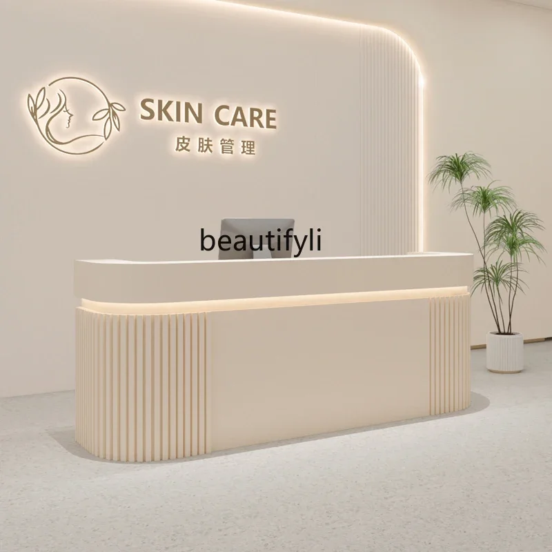 

Curved front desk reception desk milk tea shop bar counter new checkout page store beauty salon clothing store hairdresser H H