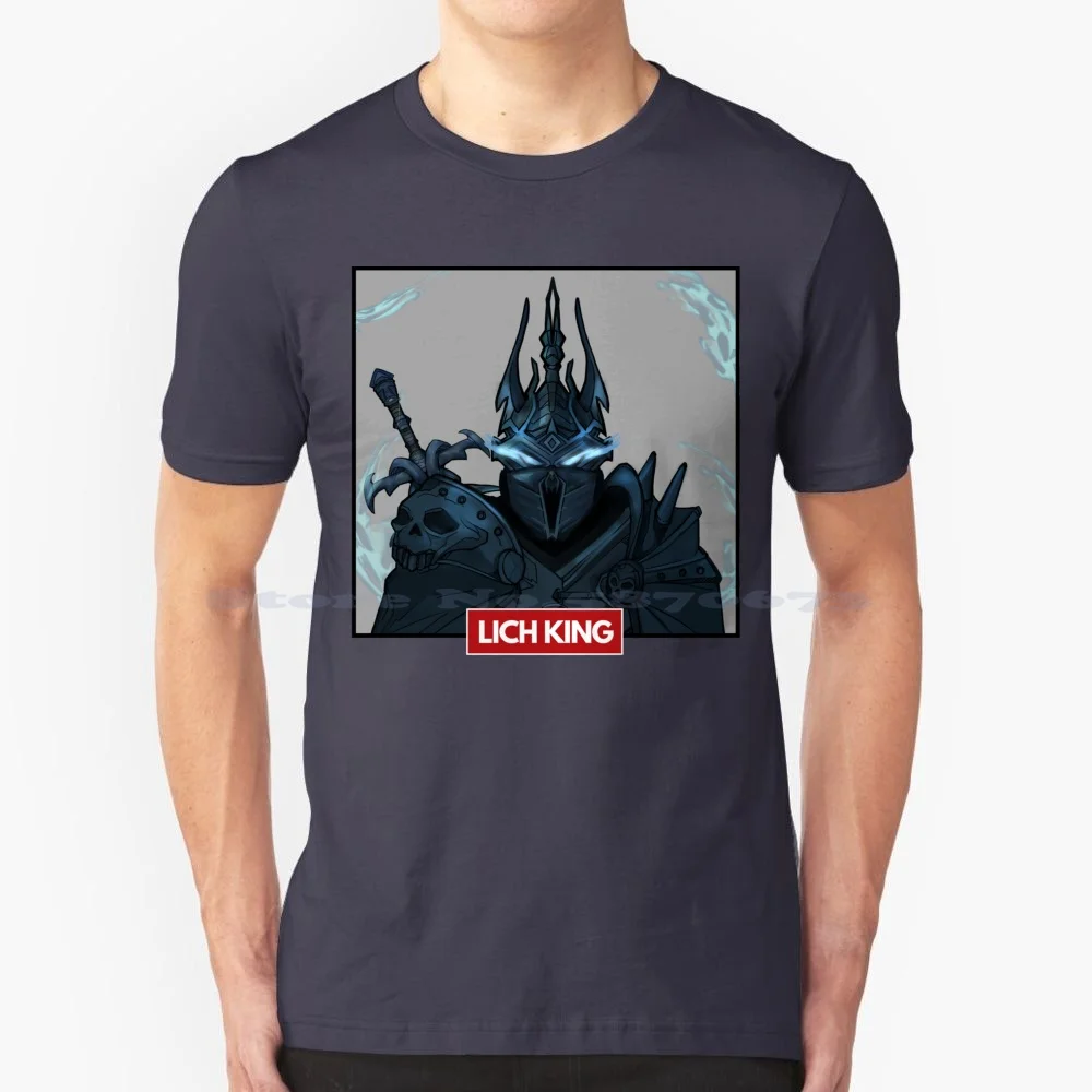 The Lich King-Iconic Image T Shirt 100% Cotton Tee Lich King Wow World Of Lord Master Frostmourne Battle Gaming Scourge Ice