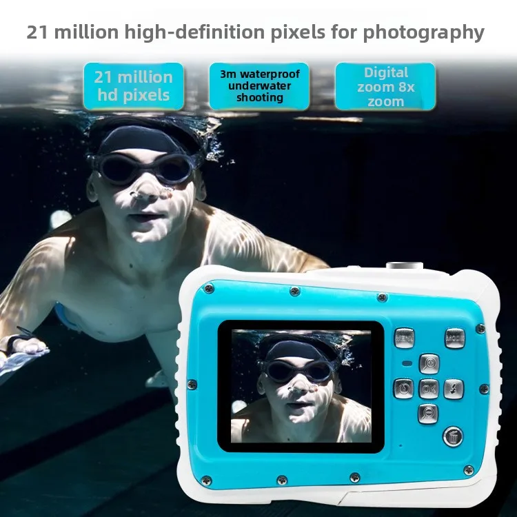 HD waterdichte camera, 21 miljoen pixels, 8x digitale zoom, digitale waterdichte kindercamera