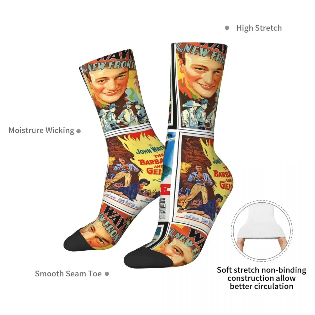 John Wayne Classic Movies Collage Socks Harajuku Sweat Absorbing Stockings All Season Long Socks Accessories for Unisex Gifts