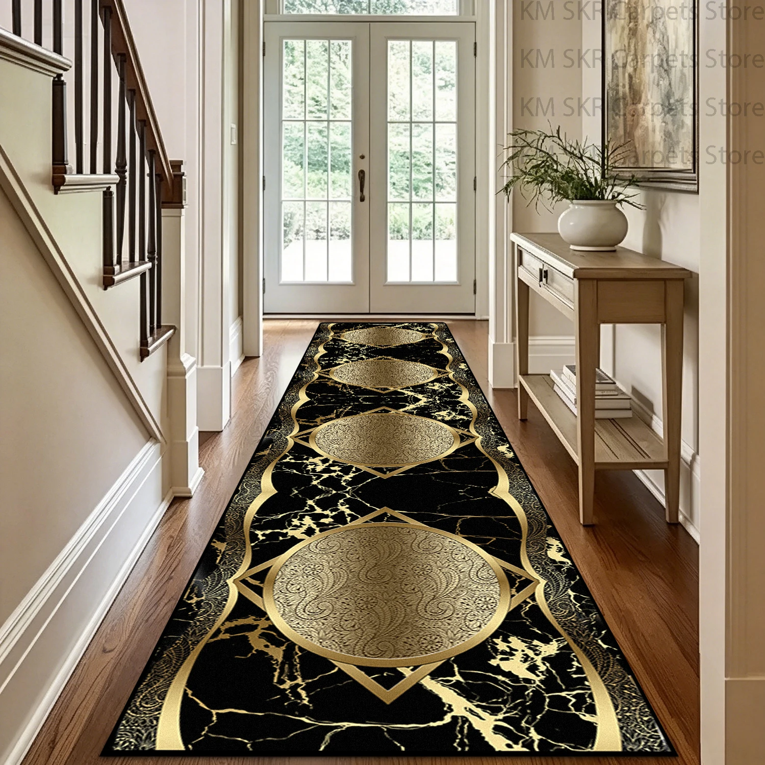 Modern European Geometric Stairs Corridor Carpet Anti Slip Washable Living Room Hallway Long Rug Light Luxury Hall Runners Mat