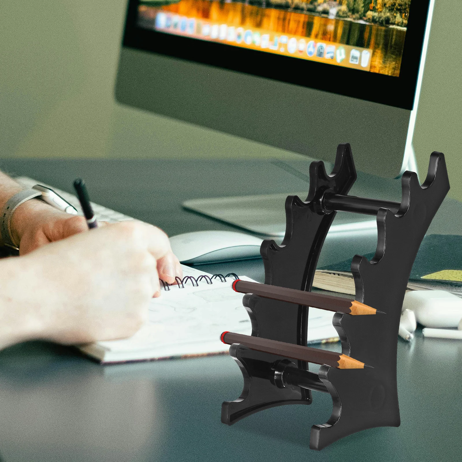 

2pcs Holder Horizontal Pen Stand 6 Slots Desktop Organizer For Office Home School Pen Storage Rack Stationery Display Stand