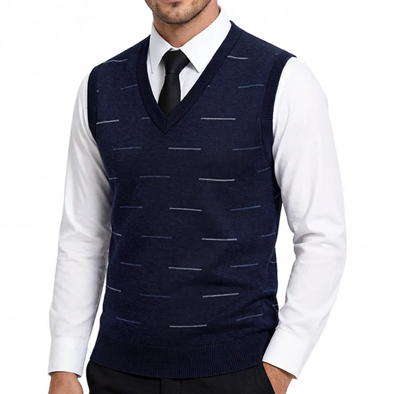 US Size Men's Sleeveless Vests V-Neck Pullover Stretch Knit Suit Vest Casual Business Pullover Vests