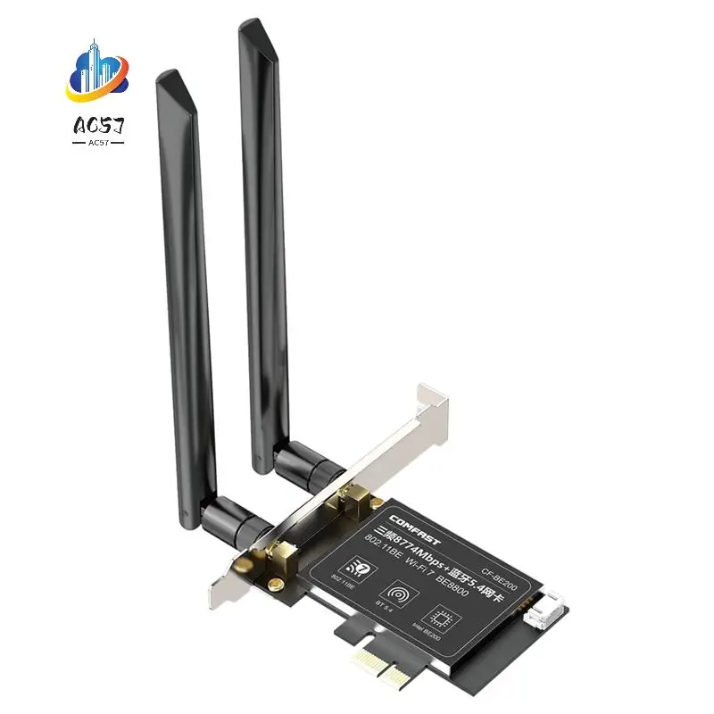 

AC57- CF-BE200 Беспроводной адаптер Wi-Fi7 PCI-E, трехдиапазонный, 8774 Мбит/с, Bluetooth, 5,4 слота, сетевая карта для ПК Win11 Win 10 Linux