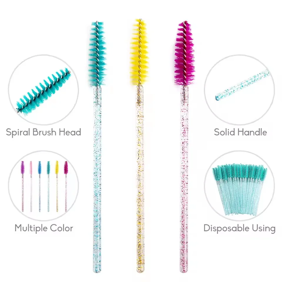 50pcs Crystal Eyelash Brush Combs, Disposable Eyelash Extension Mascara Wands, Professional Makeup Beauty Tools.