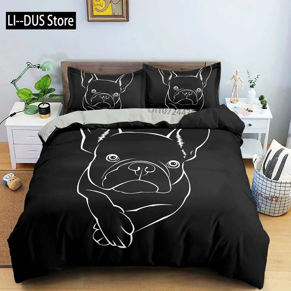 

Cartoon Bulldog Duvet Cover Set Pillowcase Single King Full Size Bedding Set for Bedroom Decor Microfiber 3PCS Comforter Cover