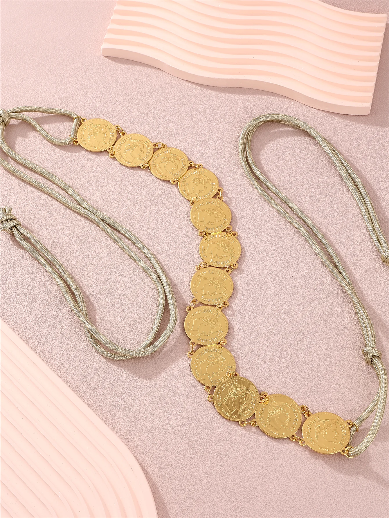 

Винтажная модная женская цепочка на талию с гравировкой портрета Наполеона во французском стиле и веревочная цепочка на талию, регулируемая длина, женские свадебные украшения