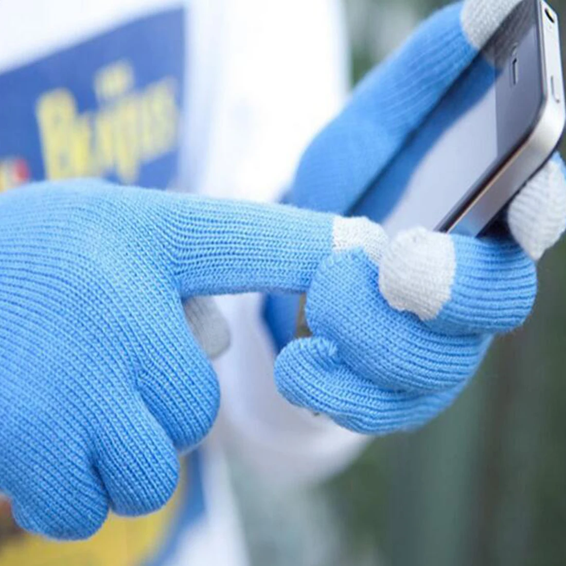 Guantes de pantalla táctil de otoño e invierno para mujer, guantes elásticos de punto gruesos, de imitación de lana, de dedo completo, para esquí al