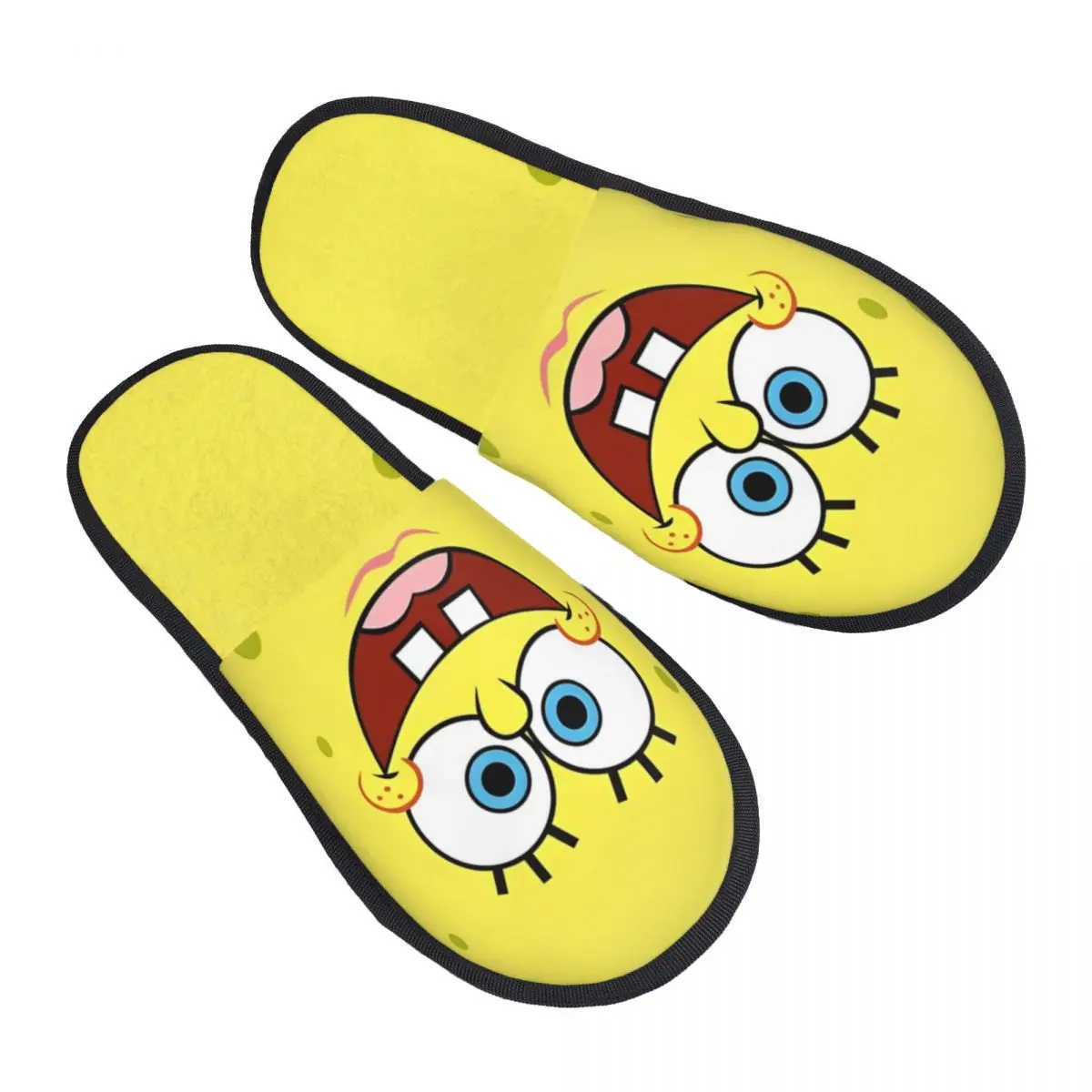 Winter House Cotton Slippers SpongeBobed Anime Cartoon Merch Household Fur Slides Slippers Living Room Cozy Anti-skid Slides