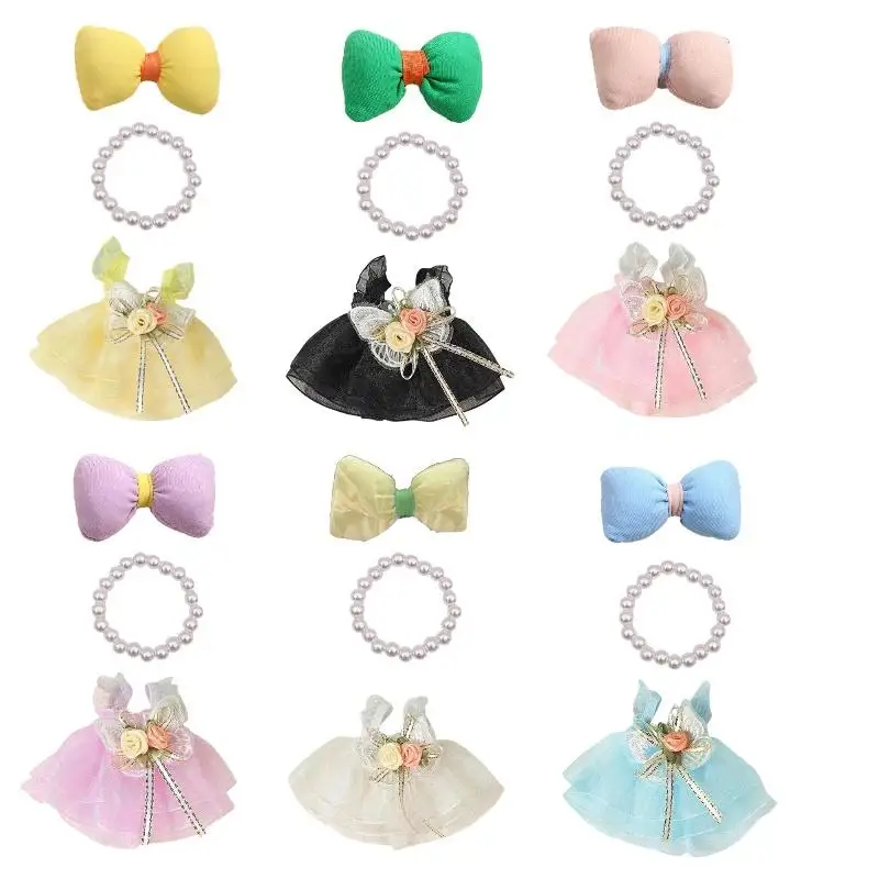

17cm Doll's Clothes For Labubu Wedding Dress Necklace Bow Headwear Suit Flower Skirt Fairy Dress Doll Accessories For Gift
