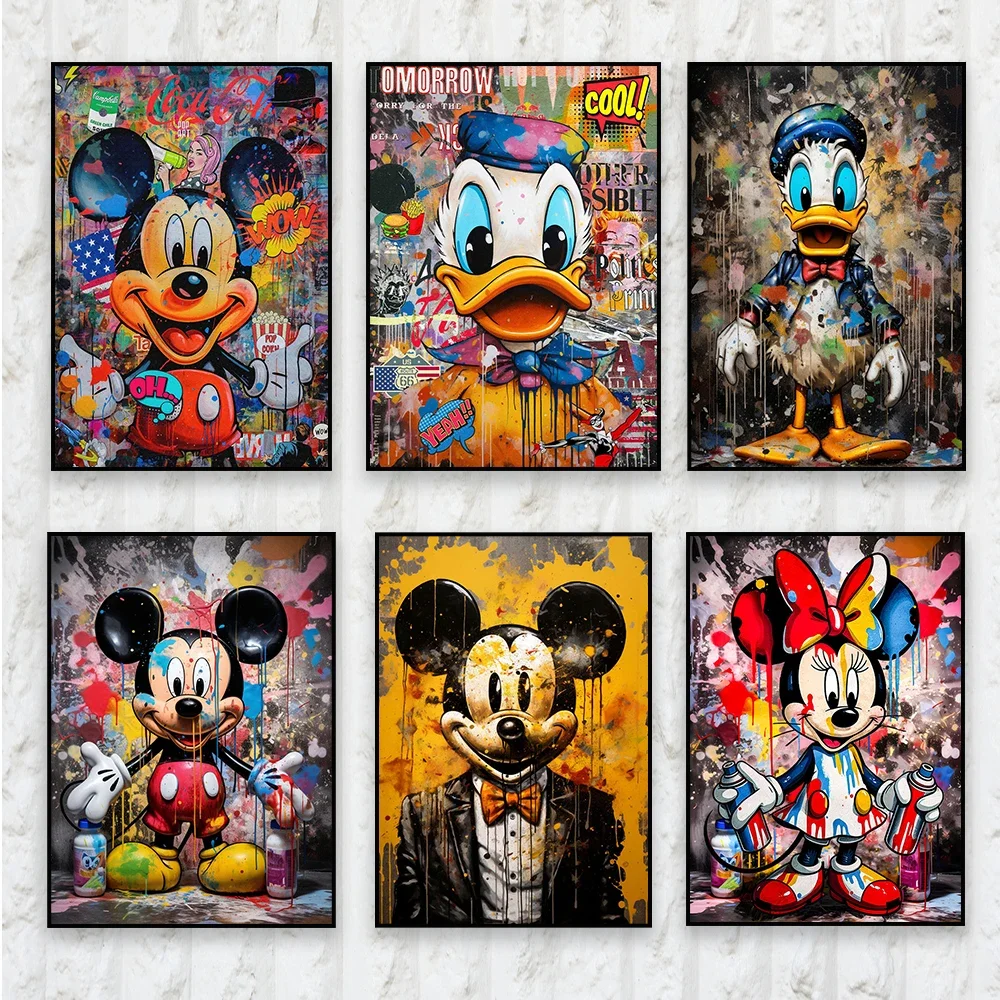 Póster colorido de arte Pop de pato cómico abstracto, Mickey Mouse, Minnie, arte Pop, lienzo impreso, pintura para decoración del hogar y dormitorio de niños