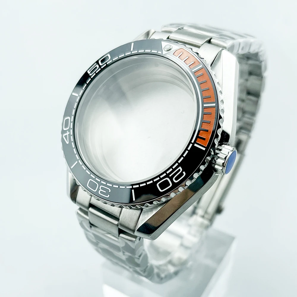 

43.5mm Diver Watch Case & Stainless Steel Bracelet for NH35 Planet 600, 500m Waterproof, Compatible with 33mm Dial Black Orange