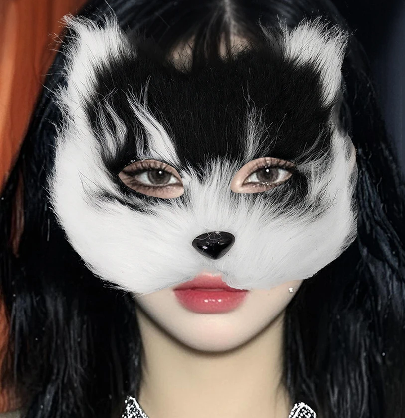 

Маски на Хэллоуин, маска на половину лица, реалистичная женщина-кошка, плюшевая маска для вечеринки, маска с кошачьими ушками, маски на Хэллоуин, реквизит для вечеринки на Хэллоуин