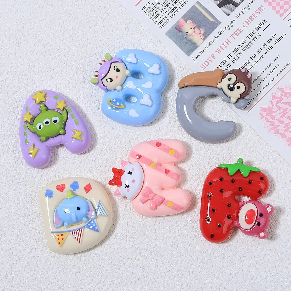 2pcs Disney Kawaii English Alphabet Cartoon Resin Flatback Charms for Diy Resin Crafts Materials Scrapbooking Embellisdment