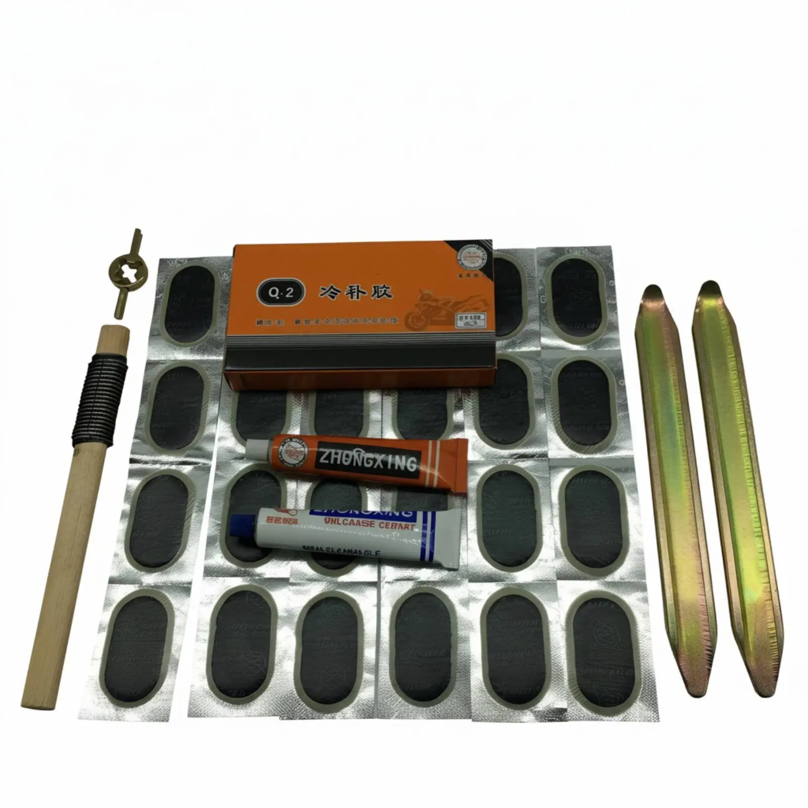 

Patch Kit, Cold Patch Glue, Lever Tool Set, Includes Glue, Rasp, Lever Bar, Universal for Bike, Motorcycle, Electric Vehicle