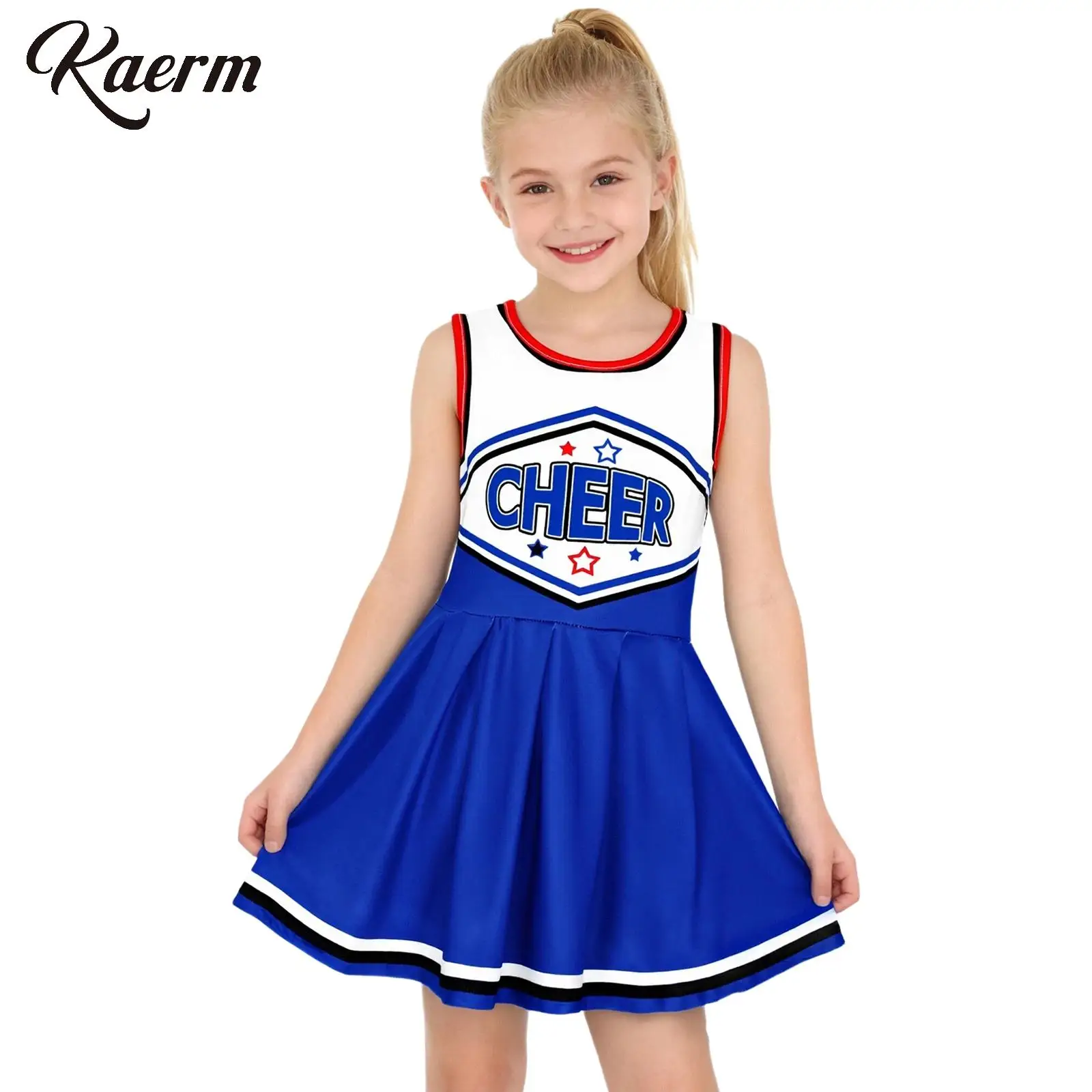 

Kids Girls Cheer Leader Costume Cheerleading Dress Cosplay Cheer Up Dance Uniform Outfits Sleeveless Top and Pleated Skirt Suit